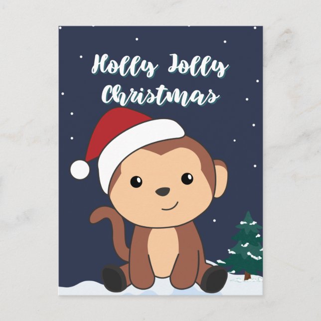 Monkey jul snö vinter djur apor högtid helg vykort (Framsida)