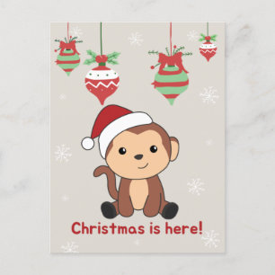 Monkey jul snö vinter djur apor högtid helg vykort