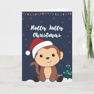 Monkey jul snö vinter djur apor högtid helgkort