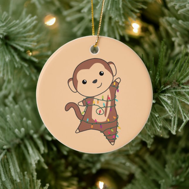 Monkey jul Snö Winter Animals Monkey Ceram Julgransprydnad Keramik (Träd)