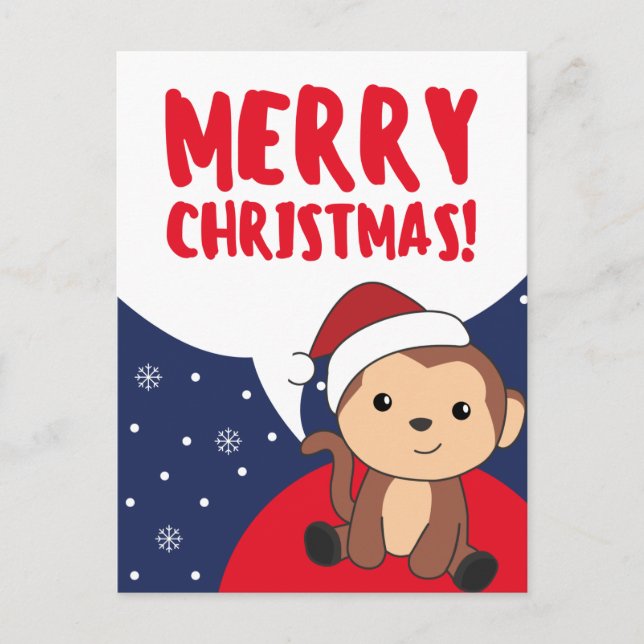 Monkey jul Snö Winter Animals Monkey Holid Helg Vykort (Framsida)