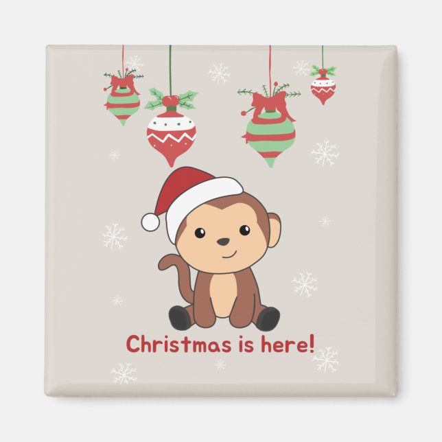 Monkey jul Snö Winter Animals Monkey Magne Magnet (Framsidan)