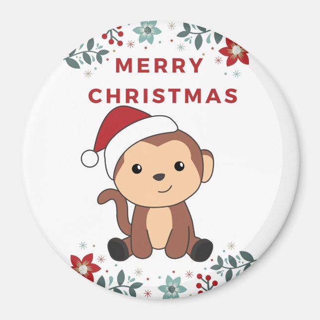 Monkey jul Snö Winter Animals Monkey Magne Magnet (Framsidan)