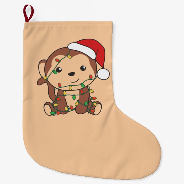 Monkey jul Winter Animals Monkey Large Chri Stor Julstrumpa (Framsidan)