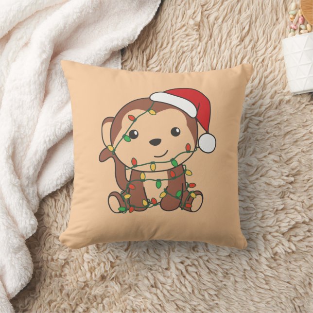 Monkey Jul Winter Animals Monkey Throw Pill Kudde (Filt)