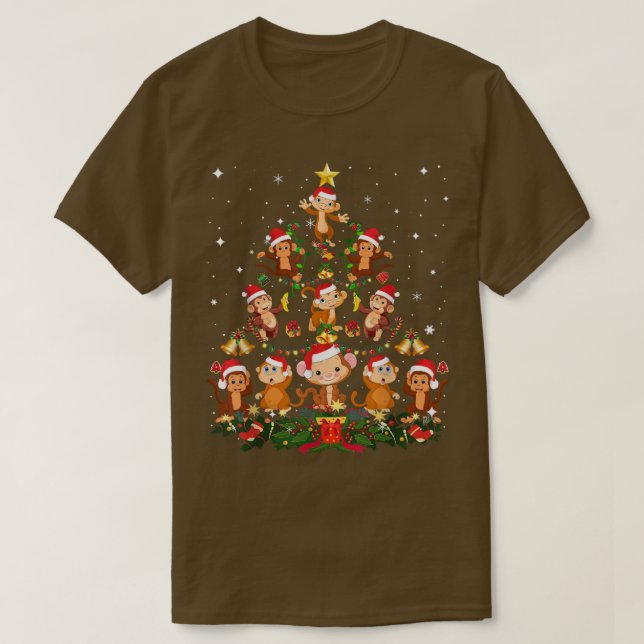 Monkey Julgran Cute Julljus Santa Light Santa Sant T Shirt (Design framsida)