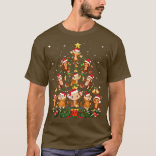 Monkey Julgran Cute Julljus Santa Light Santa Sant T Shirt