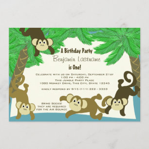 Monkey Jungle Birthday Inbjudningar