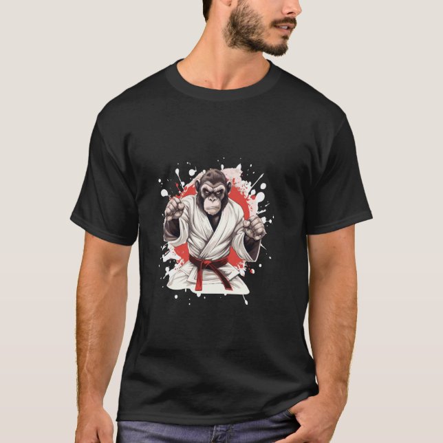 Monkey Karate Animal Fighter Judo T Shirt (Framsida)