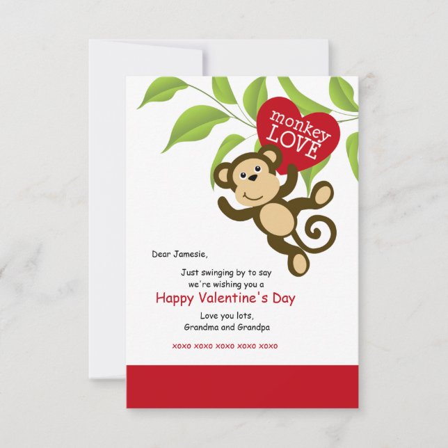 Monkey Kärlek Valentine Day Card Inbjudningar (Framsida)