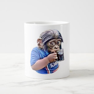 Monkey Kid Drinking Cute Funny Meme Jumbo Mugg