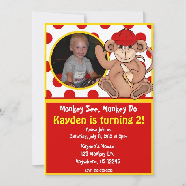Monkey Kids Foto Birthday-inbjudan Inbjudningar (Framsida)