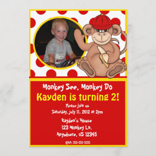 Monkey Kids Foto Birthday-inbjudan Inbjudningar