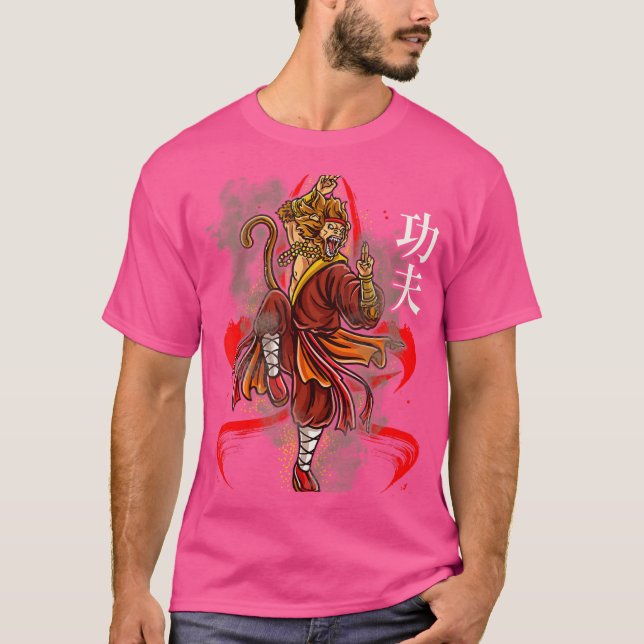 Monkey Kung i häftig Kung fu med kinesisk ca T Shirt (Framsida)