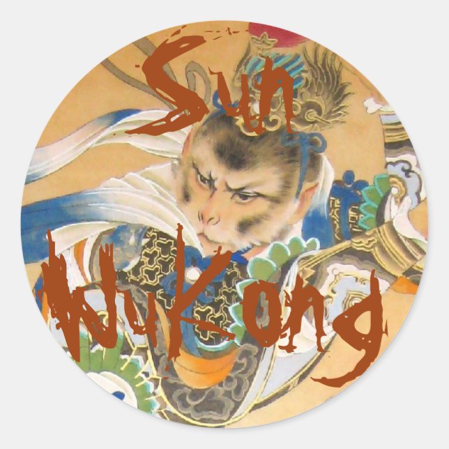 Monkey Kung Sol WuKong-rund klistermärken (Framsida)