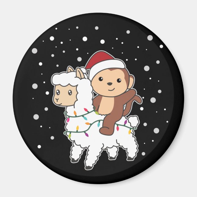 Monkey Lama jul Snö Winter Animals Magnet (Framsidan)
