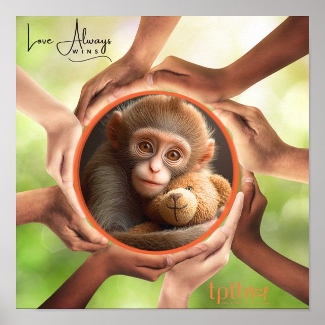 MONKEY LOVE ALWAYS WINS WALL ART POSTER (Framsidan)