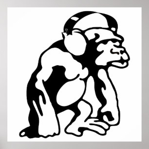Monkey lyssnar på musik poster