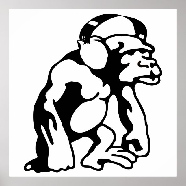Monkey lyssnar på musik poster (Framsidan)