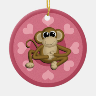 Monkey Me Rosa Kärlek keramisk prydnadsföremål Julgransprydnad Keramik