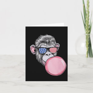 Monkey med amerikanska Flagga Sungles 4:e juli-gåv Kort