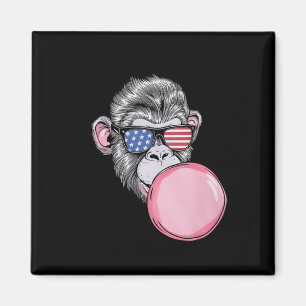 Monkey med amerikanska Flagga Sungles 4:e juli-gåv Magnet