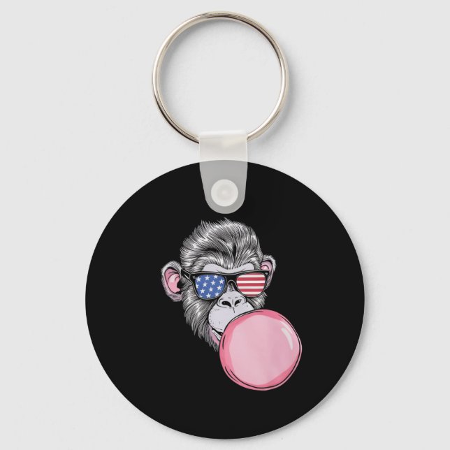 Monkey med amerikanska Flagga Sungles 4:e juli-gåv Nyckelring (Framsida)