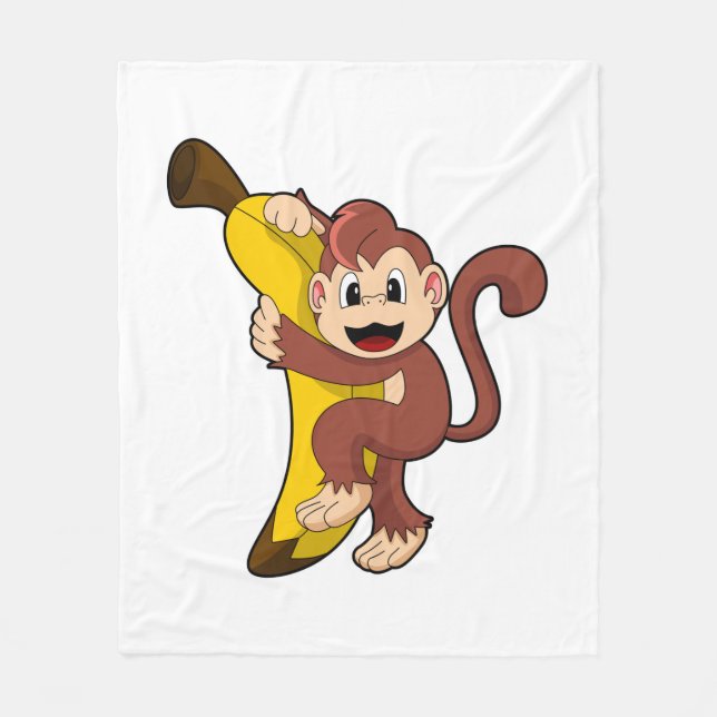 Monkey med Banana (1).PNG Fleecefilt (Framsidan)