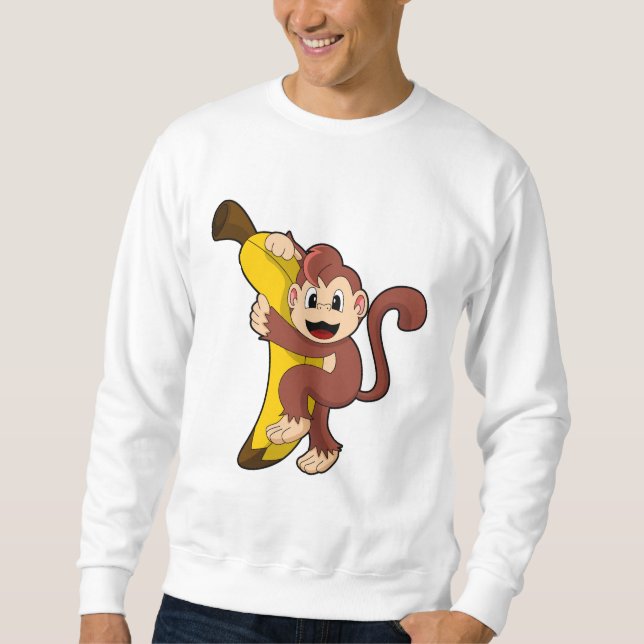 Monkey med Banana (1).PNG Lång Ärmad Tröja (Framsida)