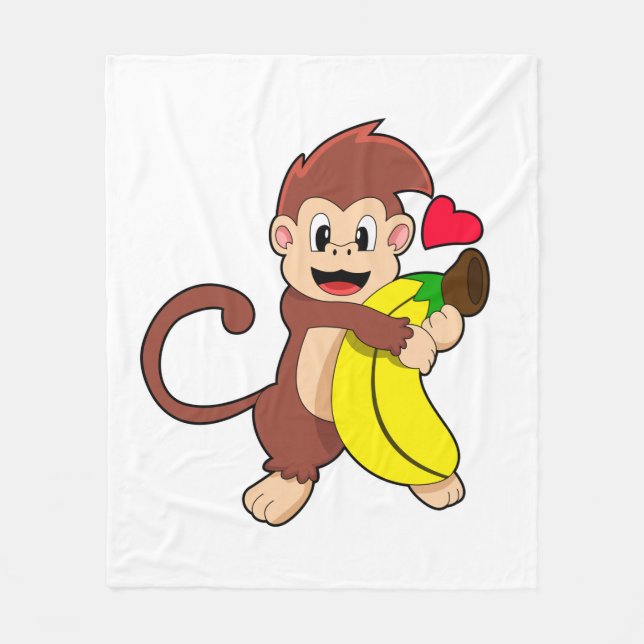 Monkey med Banana Fleecefilt (Framsidan)