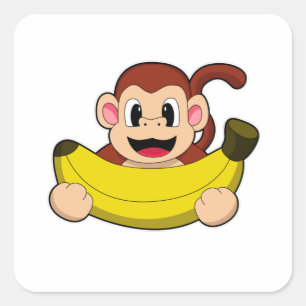 Monkey med Banana Fyrkantigt Klistermärke