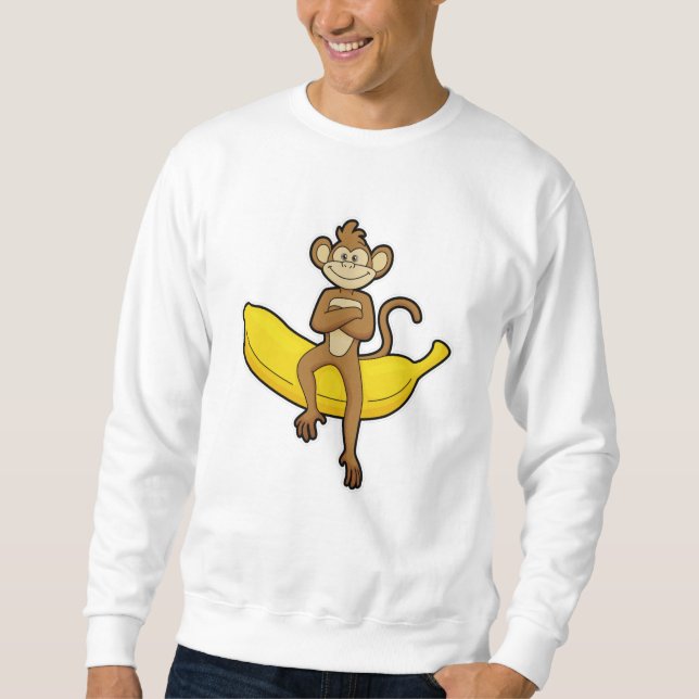 Monkey med Banana Lång Ärmad Tröja (Framsida)