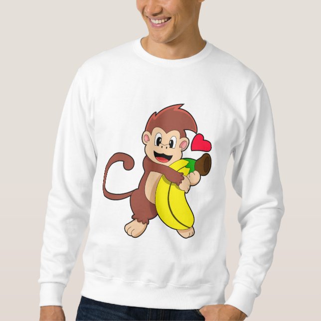 Monkey med Banana Lång Ärmad Tröja (Framsida)