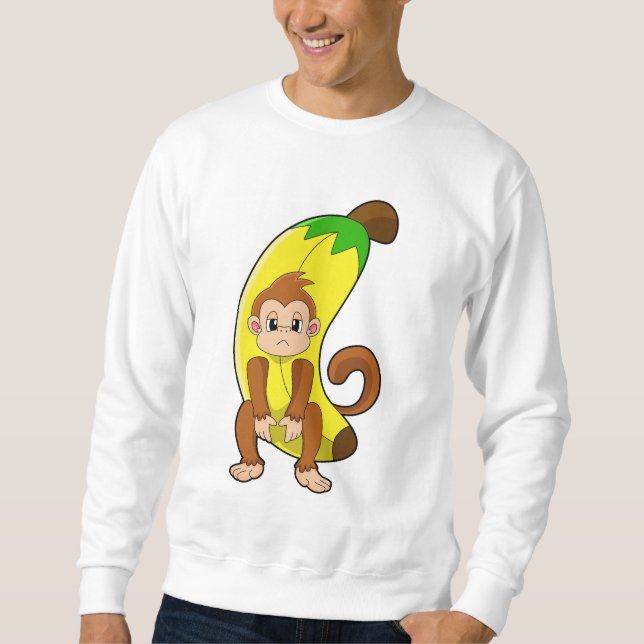 Monkey med Banana Lång Ärmad Tröja (Framsida)
