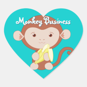 Monkey med Banana Stickers Hjärtformat Klistermärke