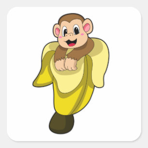 Monkey med bananskal fyrkantigt klistermärke