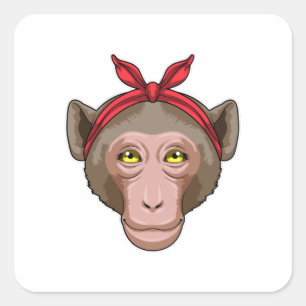 Monkey med Bandana Fyrkantigt Klistermärke