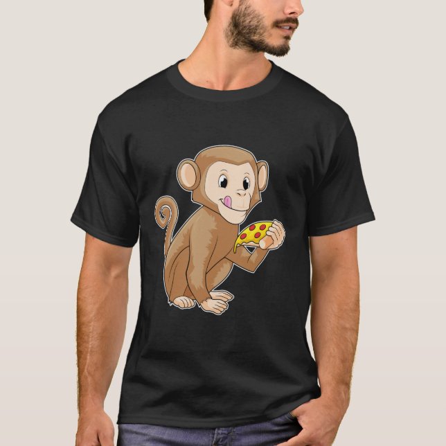 Monkey med Biet i Pizza T Shirt (Framsida)