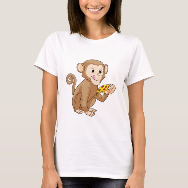 Monkey med Biet i Pizza T Shirt (Framsida)