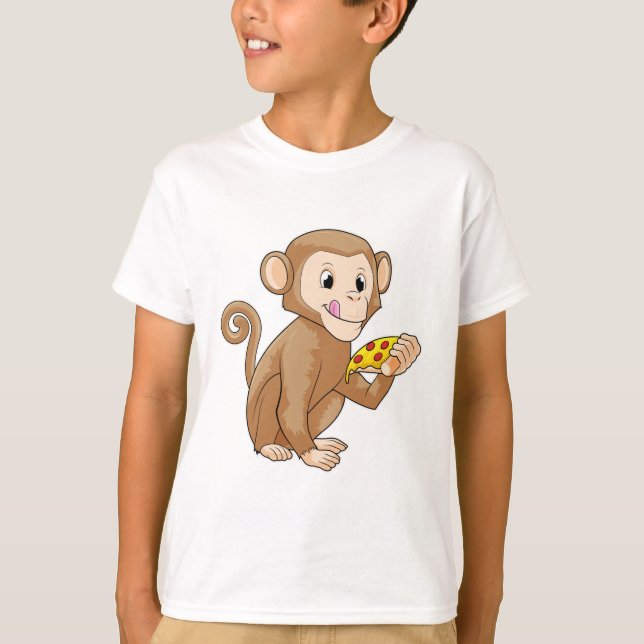 Monkey med Biet i Pizza T Shirt (Framsida)