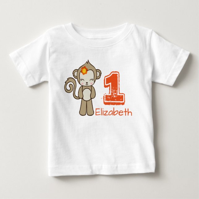 Monkey med blomkruka Kawaii-födelsedag T-shirt (Framsida)