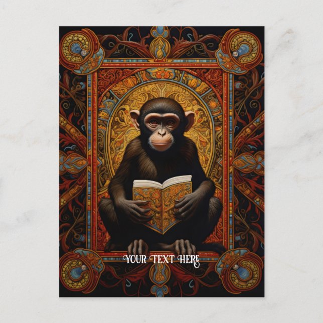 Monkey med bok vykort (Framsida)