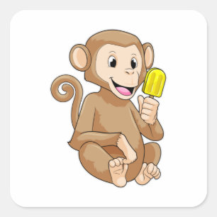 Monkey med cirkel fyrkantigt klistermärke