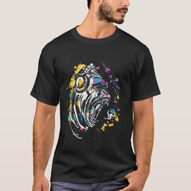 Monkey med D-hörlurar och solglasögon T Shirt (Framsida)
