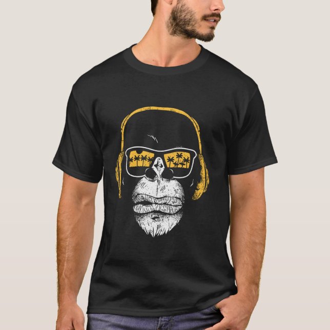 Monkey med Dj-hörlurar och solglasögon, apa T Shirt (Framsida)