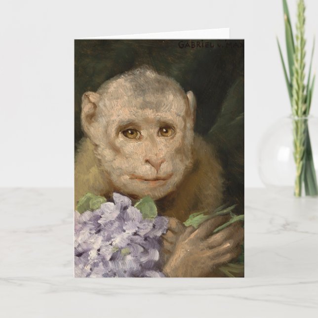 Monkey med en Bouquet Violets | Gabriel von Max Kort (Framsida)