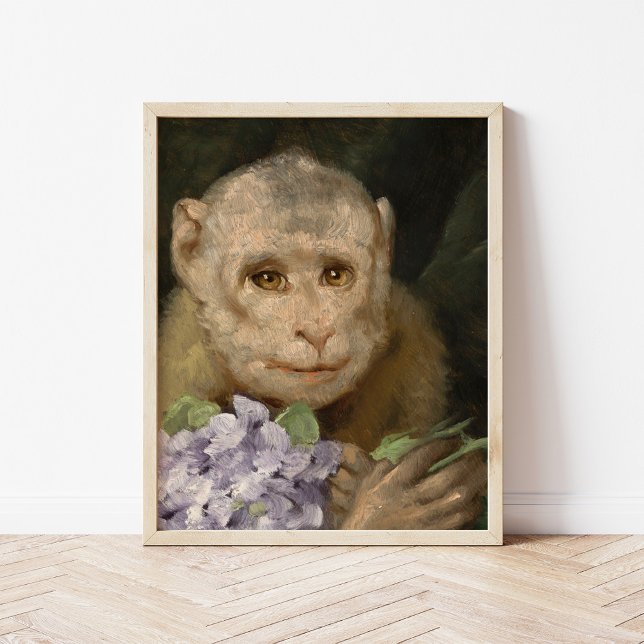 Monkey med en Bouquet Violets | Gabriel von Max Poster (Skapare uppladdad)