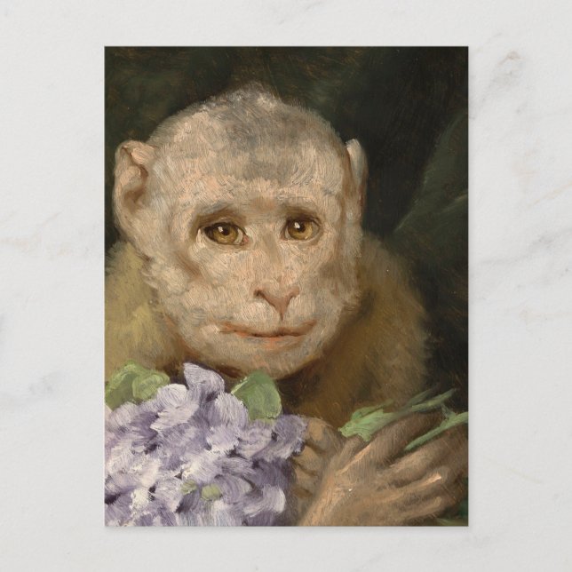 Monkey med en Bouquet Violets | Gabriel von Max Vykort (Framsida)