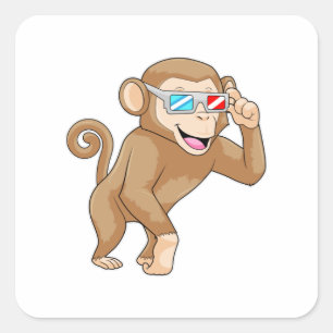 Monkey med glasögon fyrkantigt klistermärke
