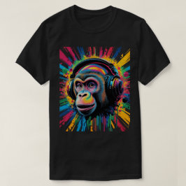 Monkey med hörlurar Stänk i Paint Vibrant T Shirt